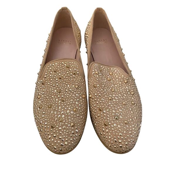 Stuart Weitzman Slipbeads Beige Blush Suede Gold Studded Loafer Flats size 7.5 - Picture 2 of 11
